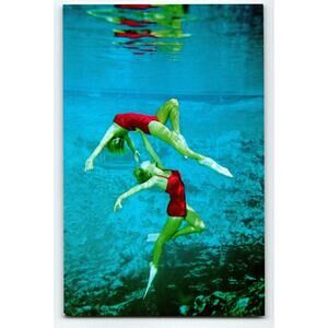 Weeki Wachee Mermaid Florida Postcard 2 Women Perform Underwater Chrome Unused